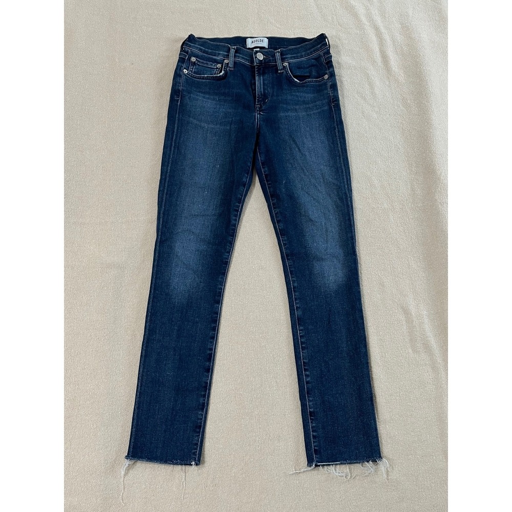 AGOLDE Sophie High Rise Skinny Jeans Women's Sz 25 Dark Indigo Raw‎ Hem EUC